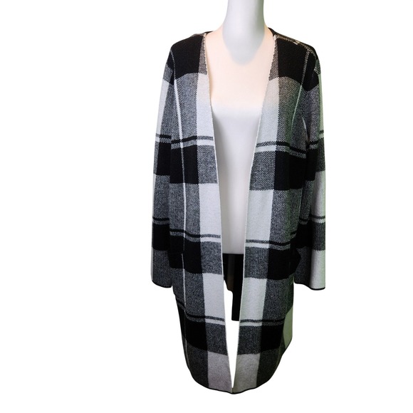 Fortune + Ivy Womens XL Black White Buffalo Plaid Cardigan Duster Shacket - Picture 2 of 8